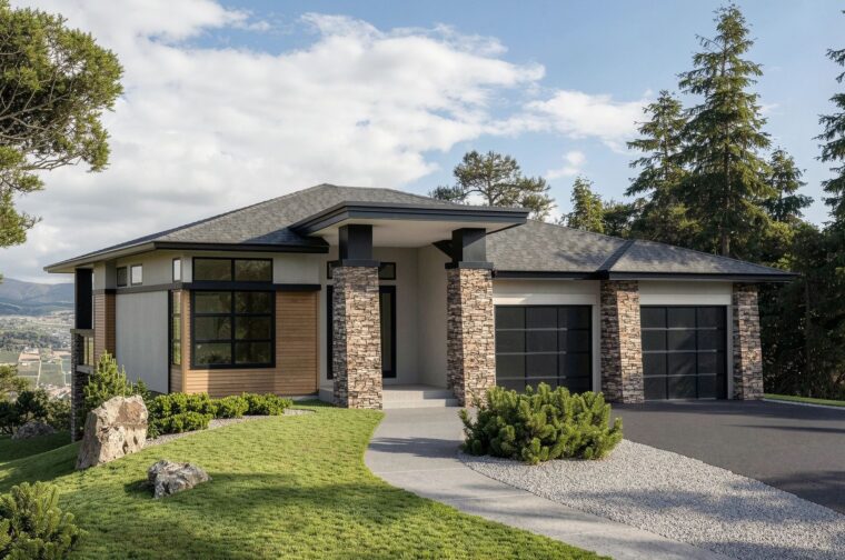 1-2-676 house plan – front rendering
