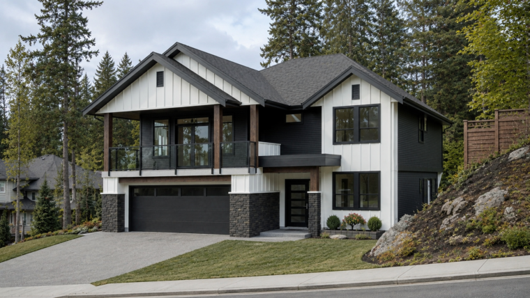 raised bungalow family house plan in bc