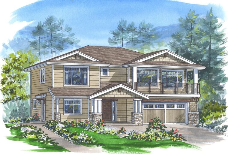 2-3-754 house plan – front rendering