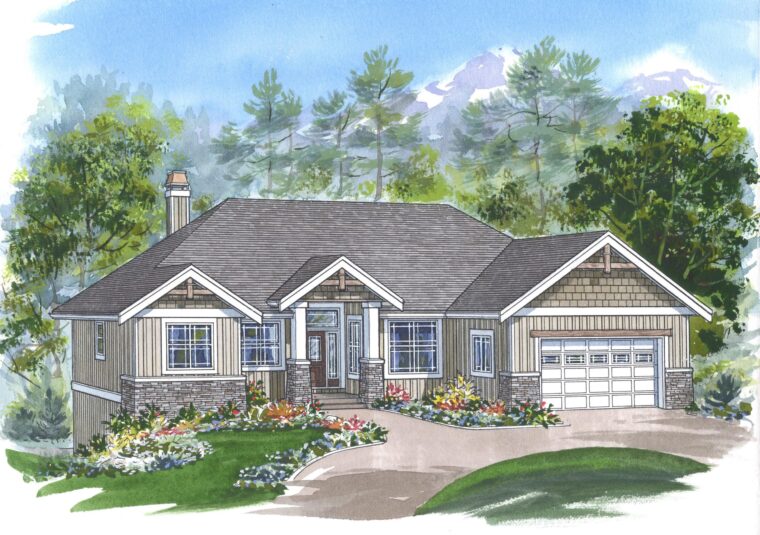 1-3-662 house plan – front rendering