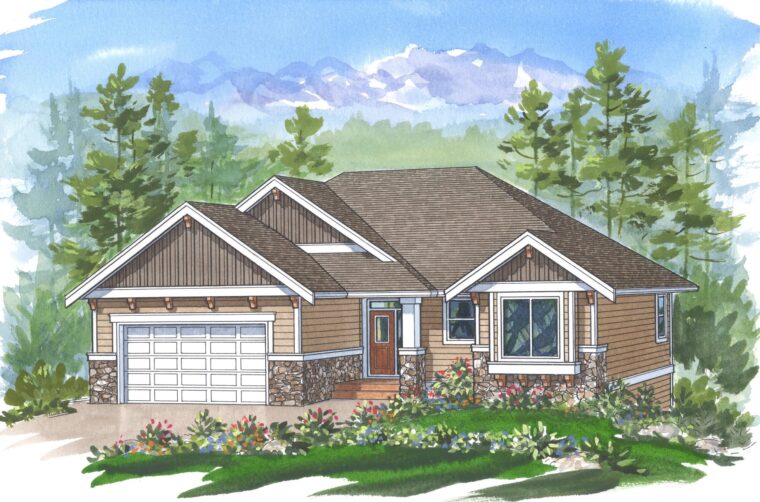 1-2-661 house plan – front rendering