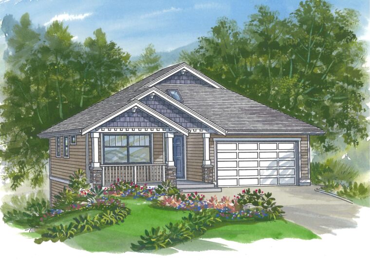 1-3-657 house plan – front rendering