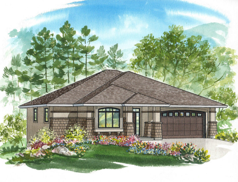1-3-664 house plan – front rendering