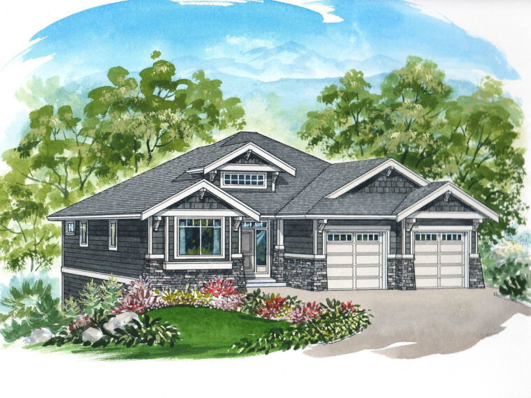 1-2-668 house plan – front rendering