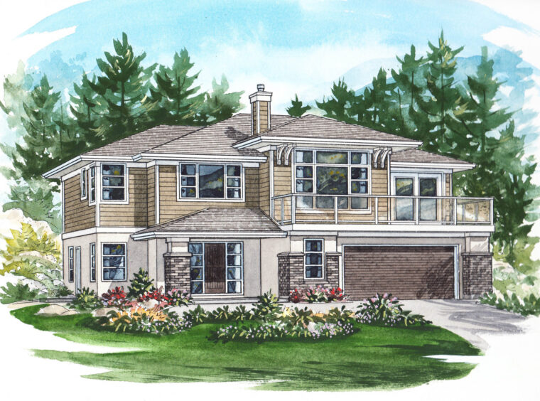 2-3-758 house plan – front rendering
