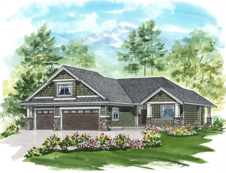 5-3-684 house plan – front rendering