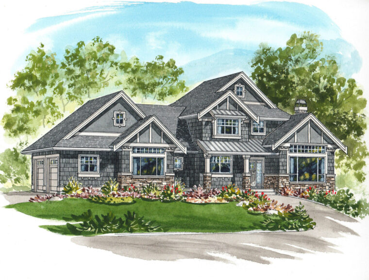 6-3-674 house plan – front rendering