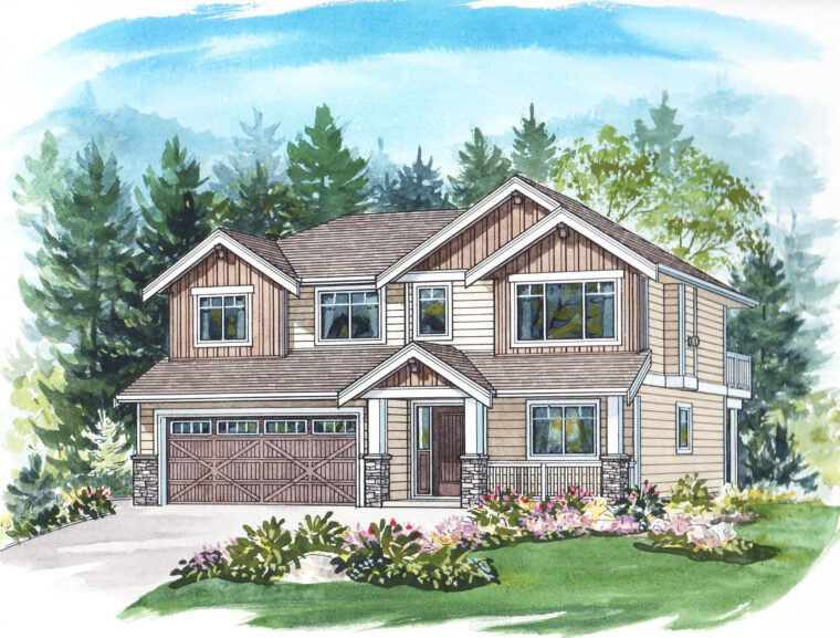 2-3-760 house plan – front rendering