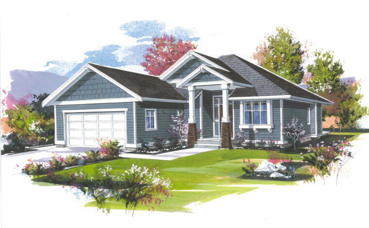 1-3-670 house plan – front rendering