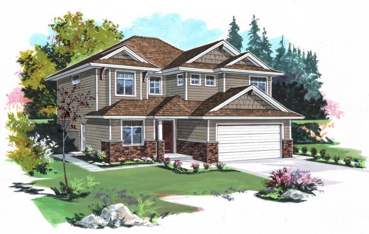 2-3-763 house plan – front rendering
