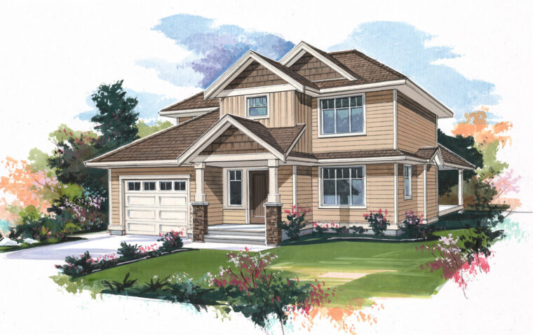 7-3-1002 house plan – front rendering