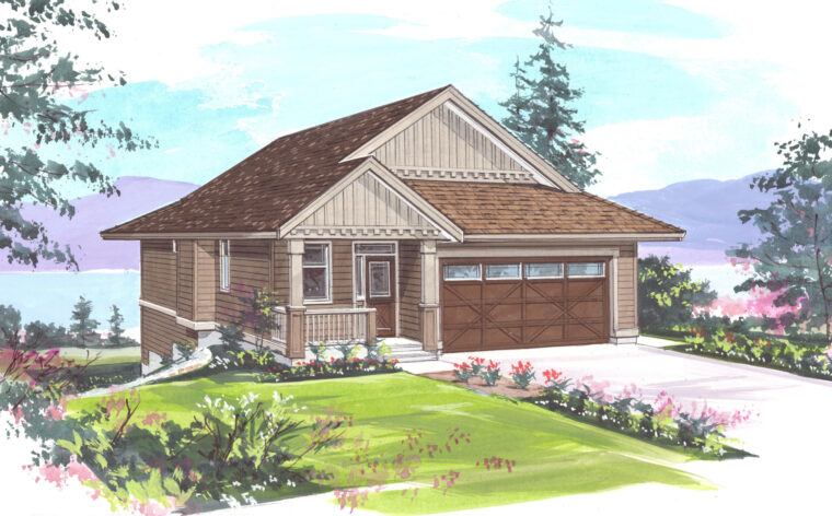 1-3-672 house plan – front rendering