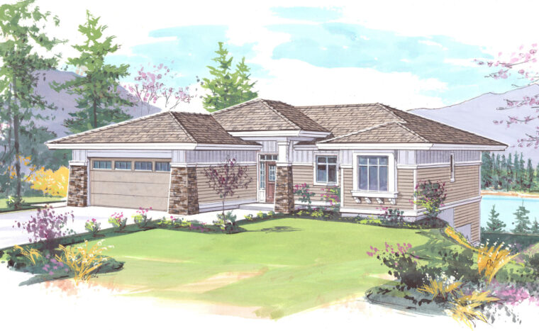 1-3-675 house plan – front rendering