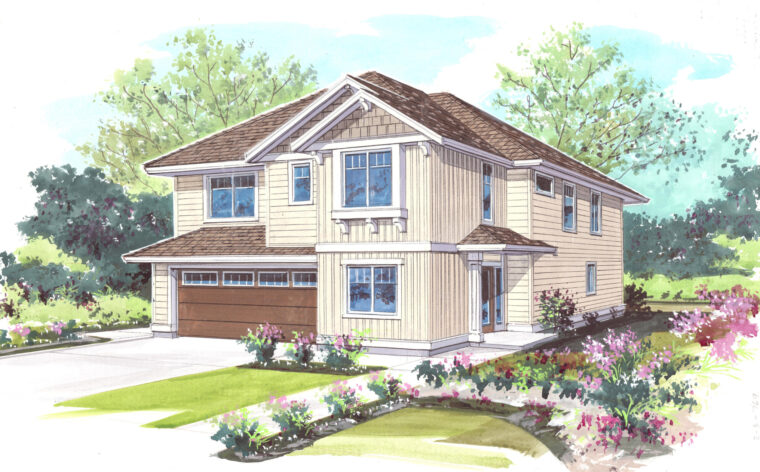 2-3-769 house plan – front rendering