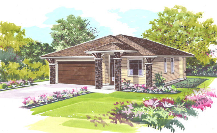 5-3-688 house plan – front rendering