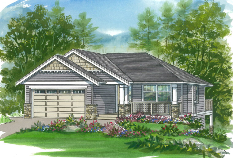 1-3-656 house plan – front rendering