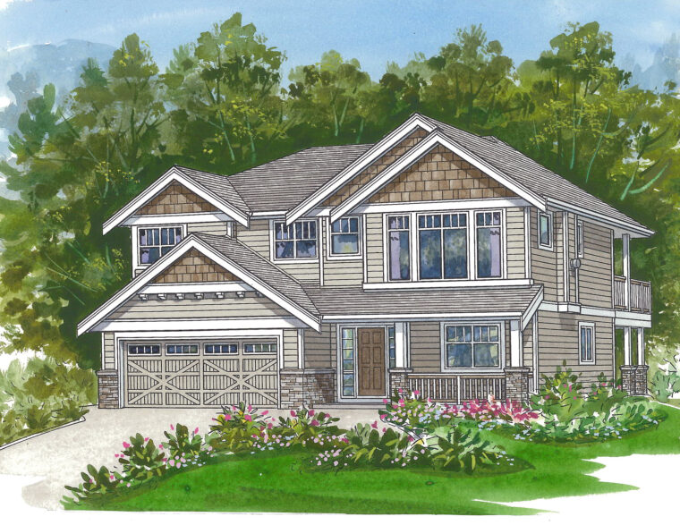 2-3-750 house plan – front rendering