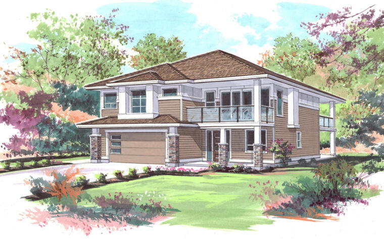 2-3-770 house plan – front rendering