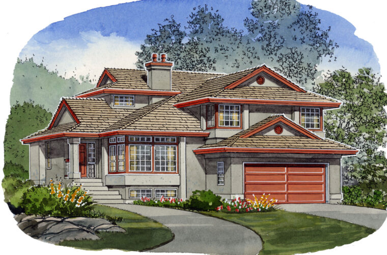 4-5-581 house plan – front rendering