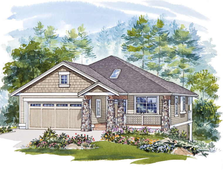 1-2-636 house plan – front rendering
