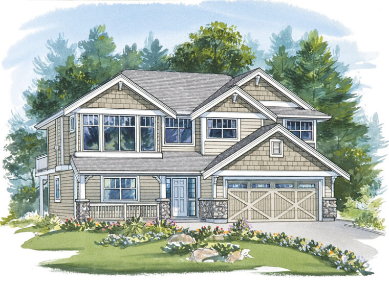 2-3-740 house plan – front rendering