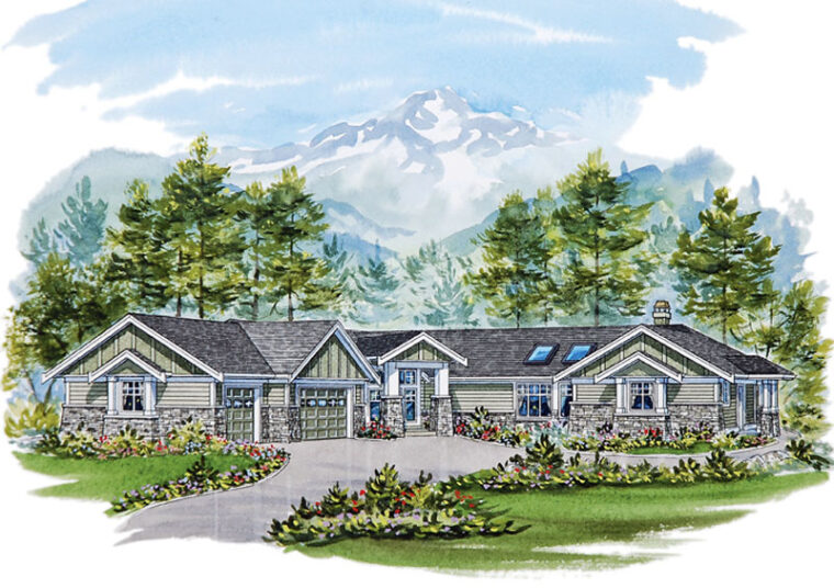 1-3-651 house plan – front rendering