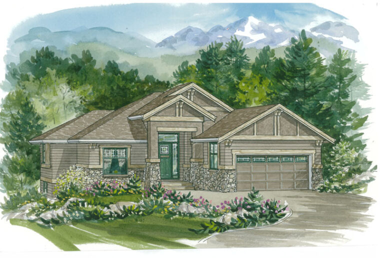 1-3-574B house plan – front rendering
