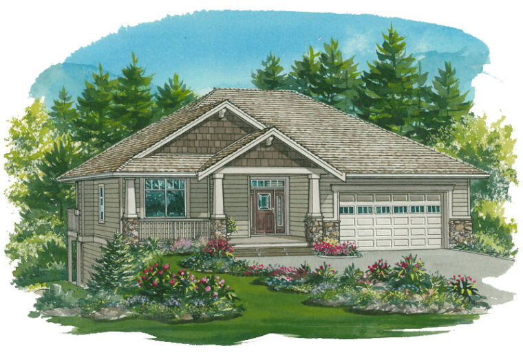 1-2-581B house plan – front rendering