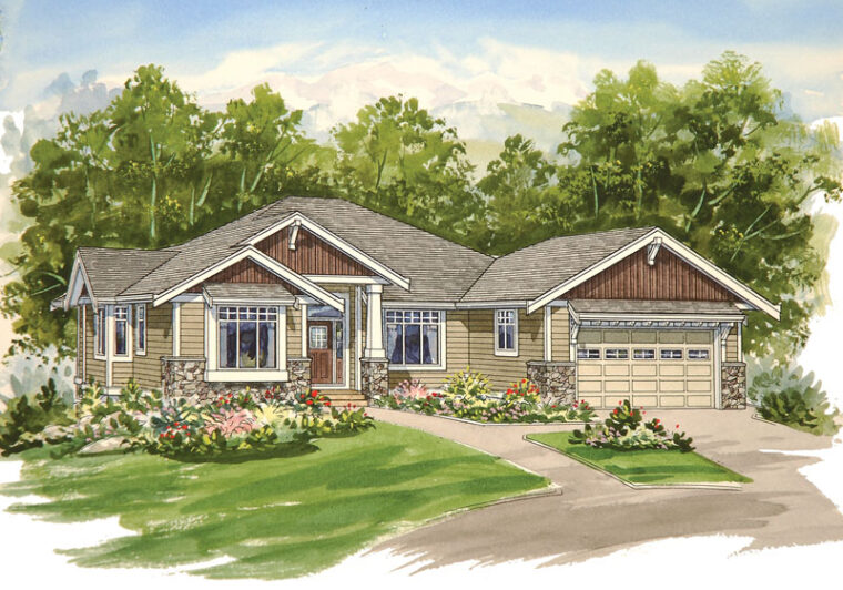 1-3-653 house plan – front rendering
